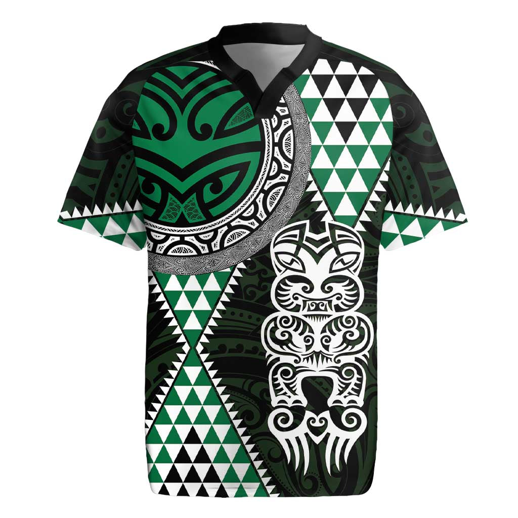 Green Aotearoa Niho Taniwha Rugby Jersey Maori Mythology Tooth - Taniko Motifs LT14 Green - Polynesian Pride