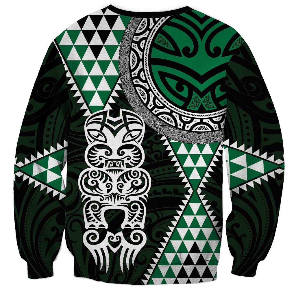 Green Aotearoa Niho Taniwha Sweatshirt Maori Mythology Tooth - Taniko Motifs