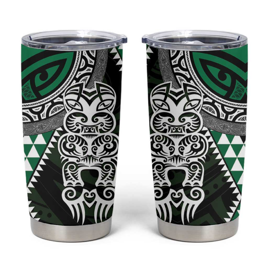 Green Aotearoa Niho Taniwha Tumbler Cup Maori Mythology Tooth - Taniko Motifs LT14 Green - Polynesian Pride