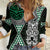 Green Aotearoa Niho Taniwha Women Casual Shirt Maori Mythology Tooth - Taniko Motifs