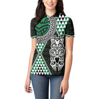 Green Aotearoa Niho Taniwha Women Polo Shirt Maori Mythology Tooth - Taniko Motifs