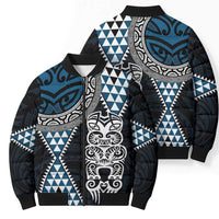 Blue Aotearoa Niho Taniwha Bomber Puffer Jacket Maori Mythology Tooth - Taniko Motifs - Polynesian Pride