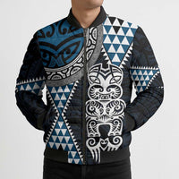 Blue Aotearoa Niho Taniwha Bomber Puffer Jacket Maori Mythology Tooth - Taniko Motifs - Polynesian Pride