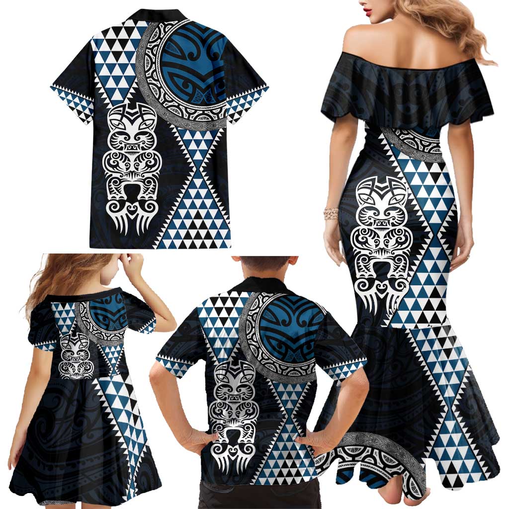 Blue Aotearoa Niho Taniwha Family Matching Mermaid Dress and Hawaiian Shirt Maori Mythology Tooth - Taniko Motifs LT14 - Polynesian Pride