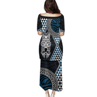 Blue Aotearoa Niho Taniwha Family Matching Puletasi and Hawaiian Shirt Maori Mythology Tooth - Taniko Motifs LT14 - Polynesian Pride