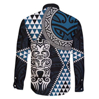Blue Aotearoa Niho Taniwha Family Matching Summer Maxi Dress and Hawaiian Shirt Maori Mythology Tooth - Taniko Motifs LT14 - Polynesian Pride