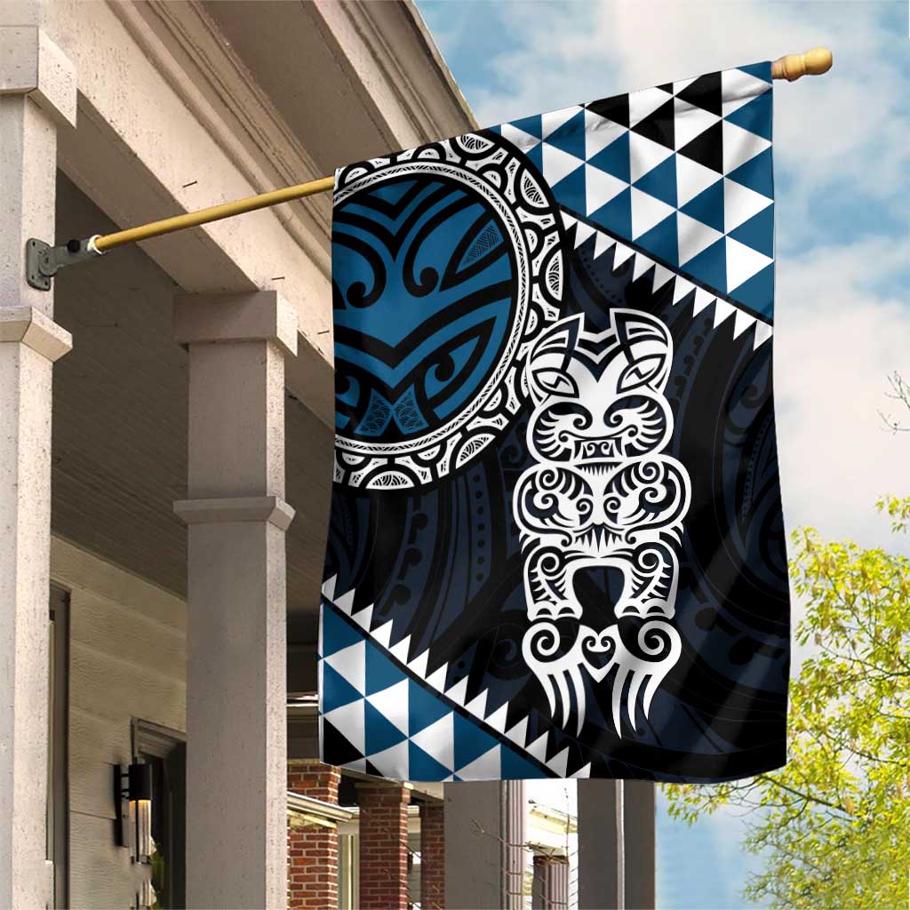 Blue Aotearoa Niho Taniwha Garden Flag Maori Mythology Tooth - Taniko Motifs LT14 House Flag Blue - Polynesian Pride