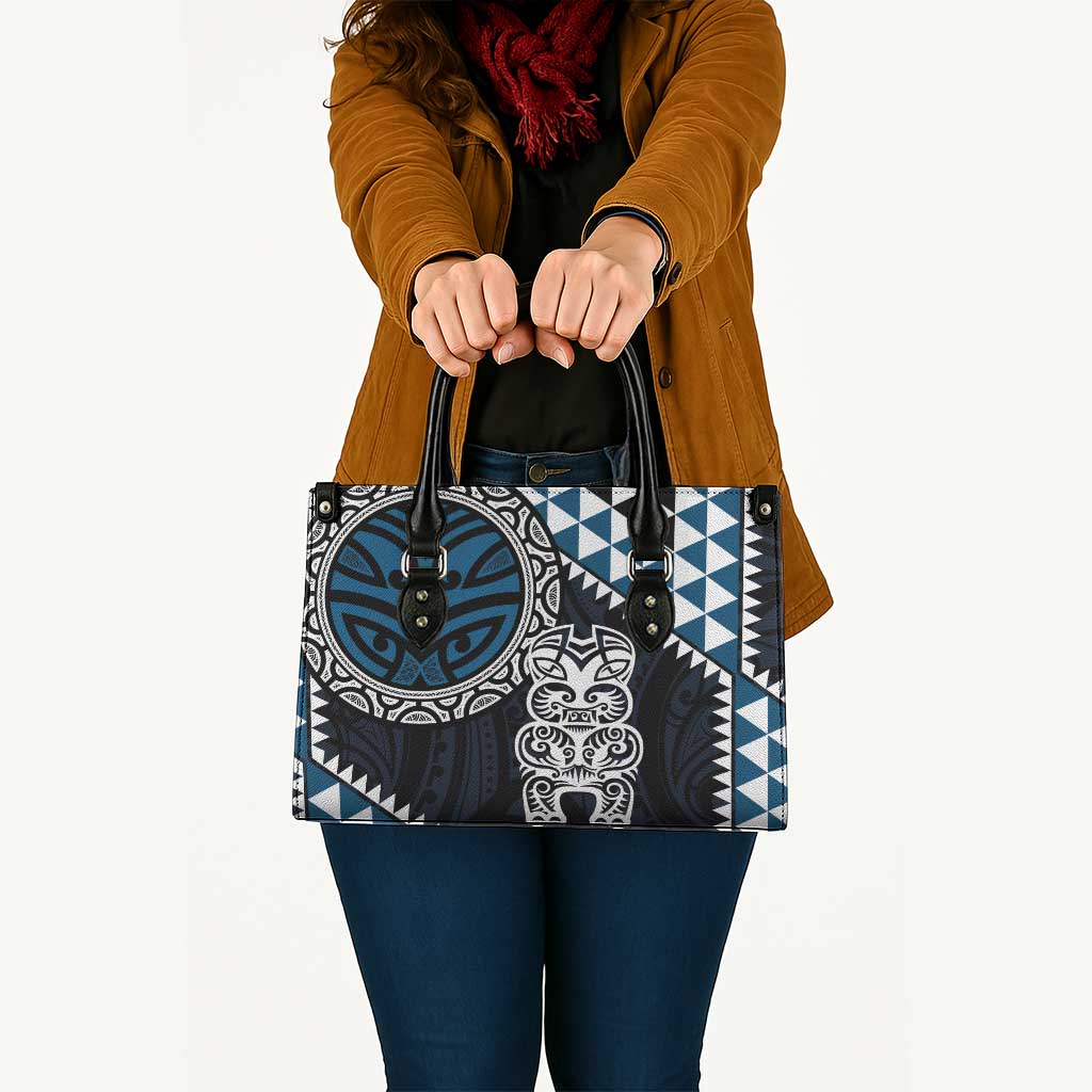 Blue Aotearoa Niho Taniwha Leather Bag Maori Mythology Tooth - Taniko Motifs - Polynesian Pride