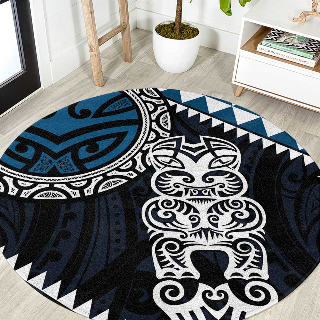 Blue Aotearoa Niho Taniwha Round Carpet Maori Mythology Tooth - Taniko Motifs LT14 Blue - Polynesian Pride
