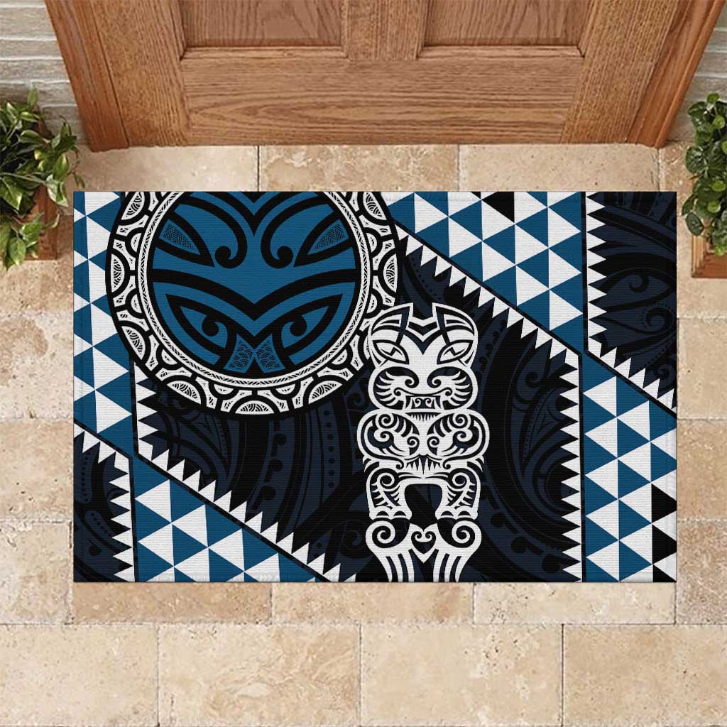 Blue Aotearoa Niho Taniwha Rubber Doormat Maori Mythology Tooth - Taniko Motifs LT14 Blue - Polynesian Pride