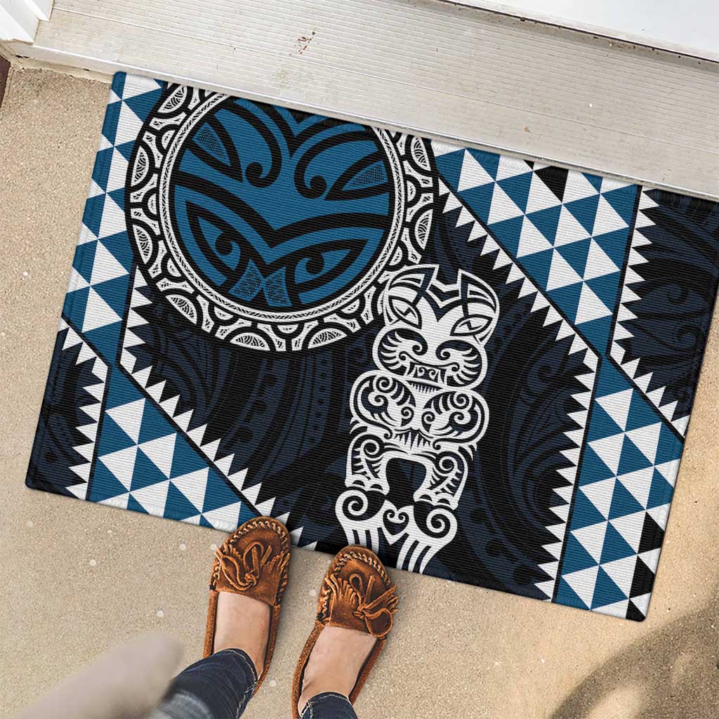 Blue Aotearoa Niho Taniwha Rubber Doormat Maori Mythology Tooth - Taniko Motifs LT14 - Polynesian Pride