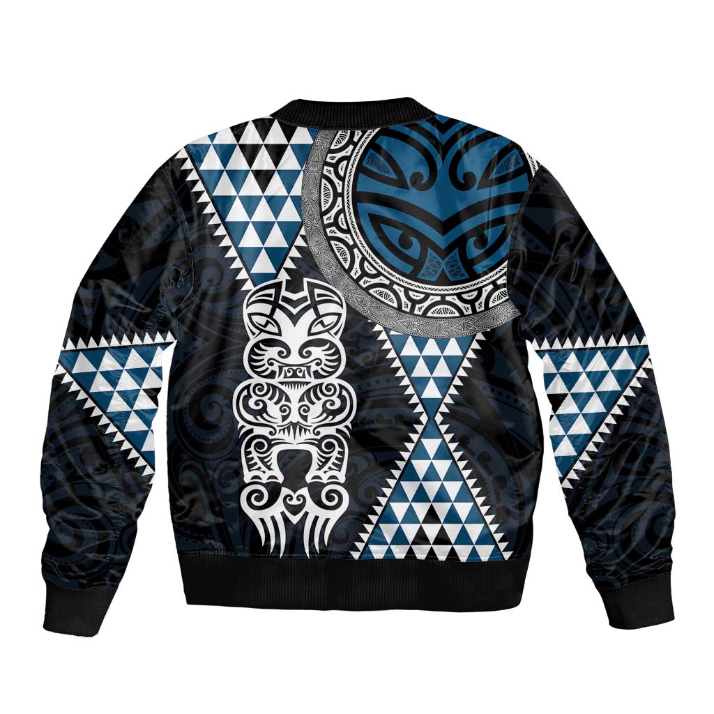 Blue Aotearoa Niho Taniwha Sleeve Zip Bomber Jacket Maori Mythology Tooth - Taniko Motifs LT14 - Polynesian Pride