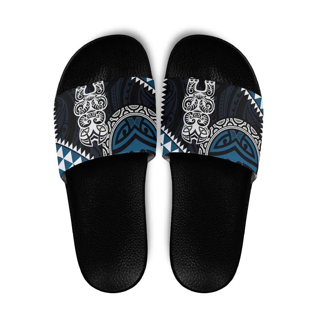 Blue Aotearoa Niho Taniwha Slide Sandals Maori Mythology Tooth - Taniko Motifs LT14 Blue - Polynesian Pride