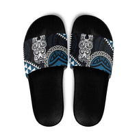 Blue Aotearoa Niho Taniwha Slide Sandals Maori Mythology Tooth - Taniko Motifs LT14 Blue - Polynesian Pride
