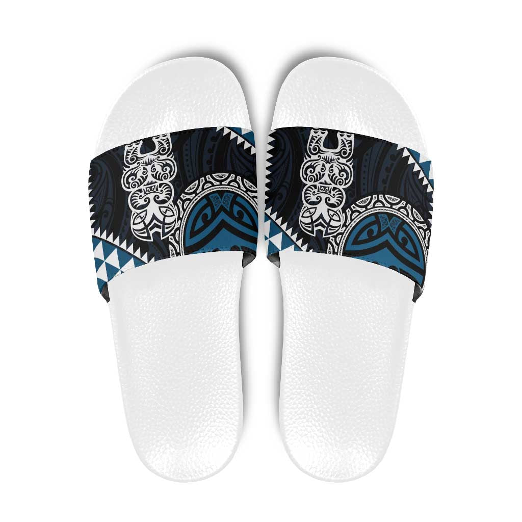 Blue Aotearoa Niho Taniwha Slide Sandals Maori Mythology Tooth - Taniko Motifs LT14 Blue - Polynesian Pride