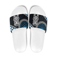 Blue Aotearoa Niho Taniwha Slide Sandals Maori Mythology Tooth - Taniko Motifs LT14 Blue - Polynesian Pride
