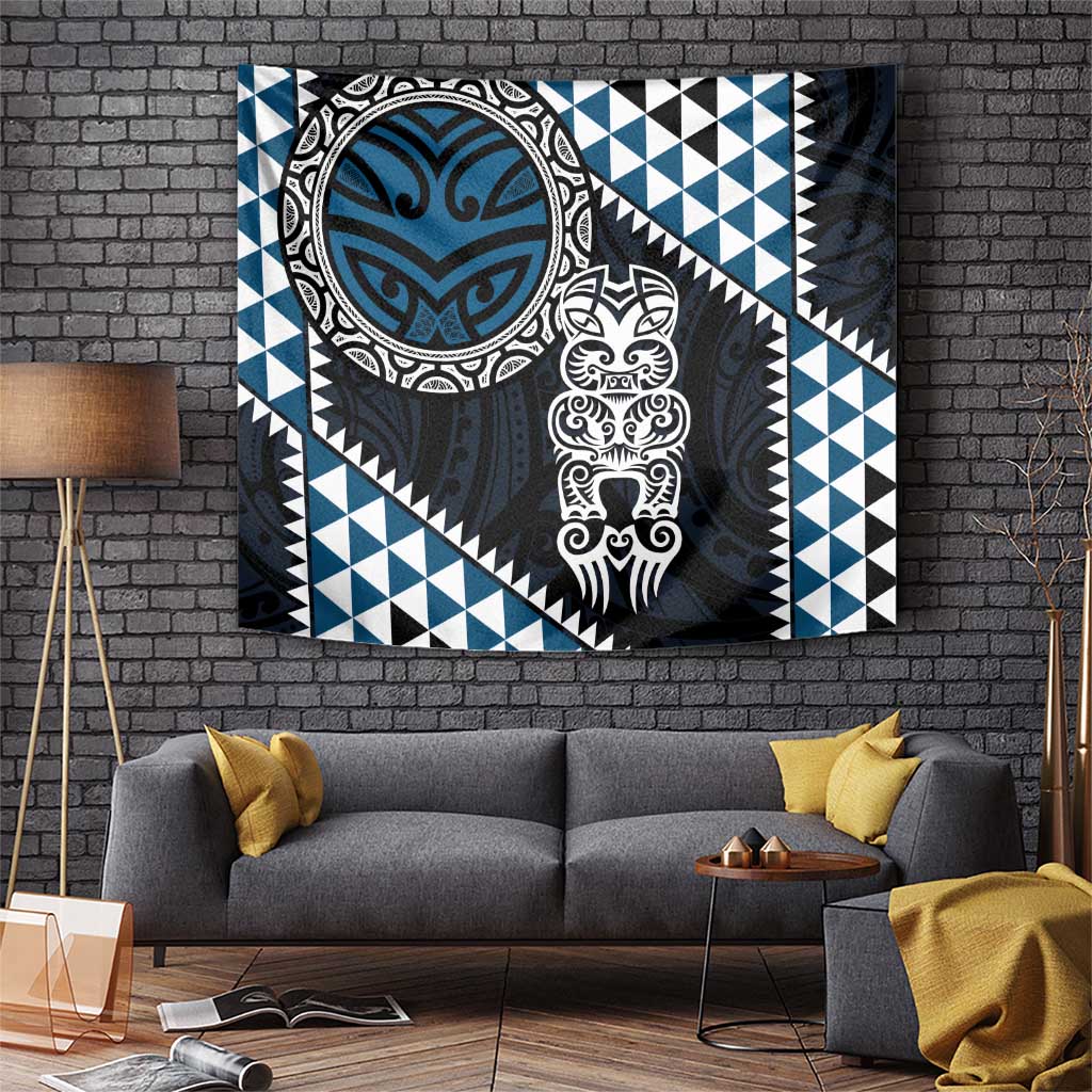 Blue Aotearoa Niho Taniwha Tapestry Maori Mythology Tooth - Taniko Motifs LT14 Blue - Polynesian Pride