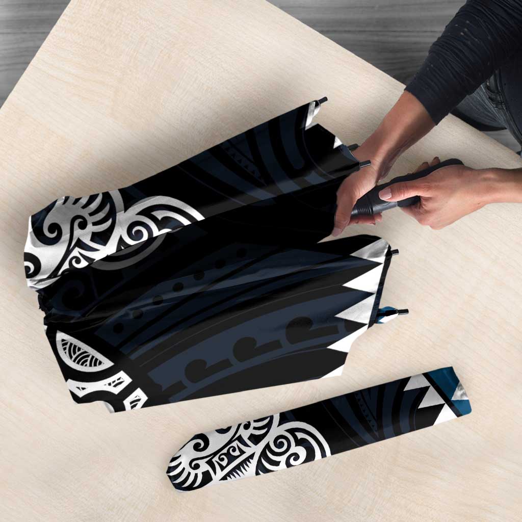 Blue Aotearoa Niho Taniwha Umbrella Maori Mythology Tooth - Taniko Motifs - Polynesian Pride