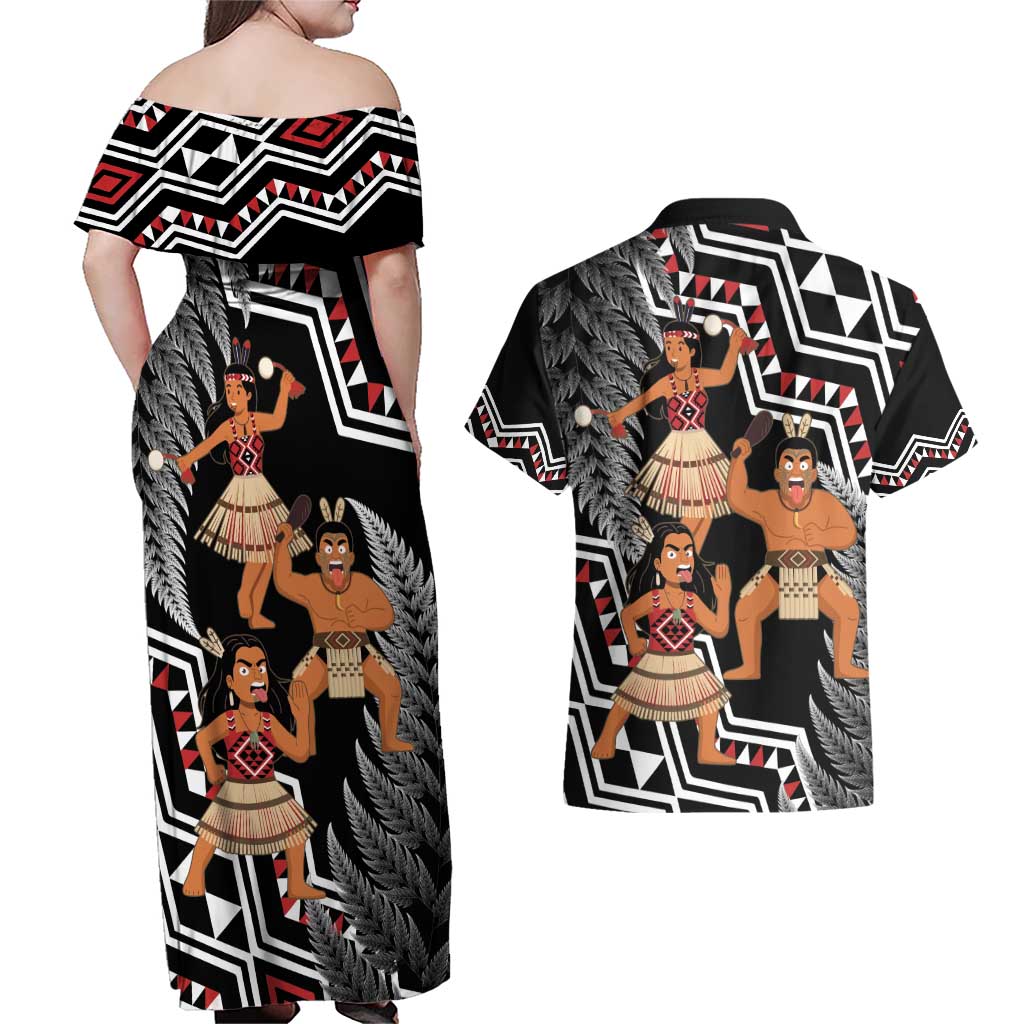 Aotearoa Kapa Haka Couples Matching Off Shoulder Maxi Dress and Hawaiian Shirt 2025 Festival - Traditional Maori Dance LT14 - Polynesian Pride
