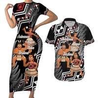 Aotearoa Kapa Haka Couples Matching Short Sleeve Bodycon Dress and Hawaiian Shirt 2025 Festival - Traditional Maori Dance LT14 Black - Polynesian Pride