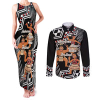Aotearoa Kapa Haka Couples Matching Tank Maxi Dress and Long Sleeve Button Shirt 2025 Festival - Traditional Maori Dance LT14 Black - Polynesian Pride