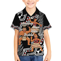 Aotearoa Kapa Haka Family Matching Off Shoulder Short Dress and Hawaiian Shirt 2025 Festival - Traditional Maori Dance LT14 Son's Shirt Black - Polynesian Pride