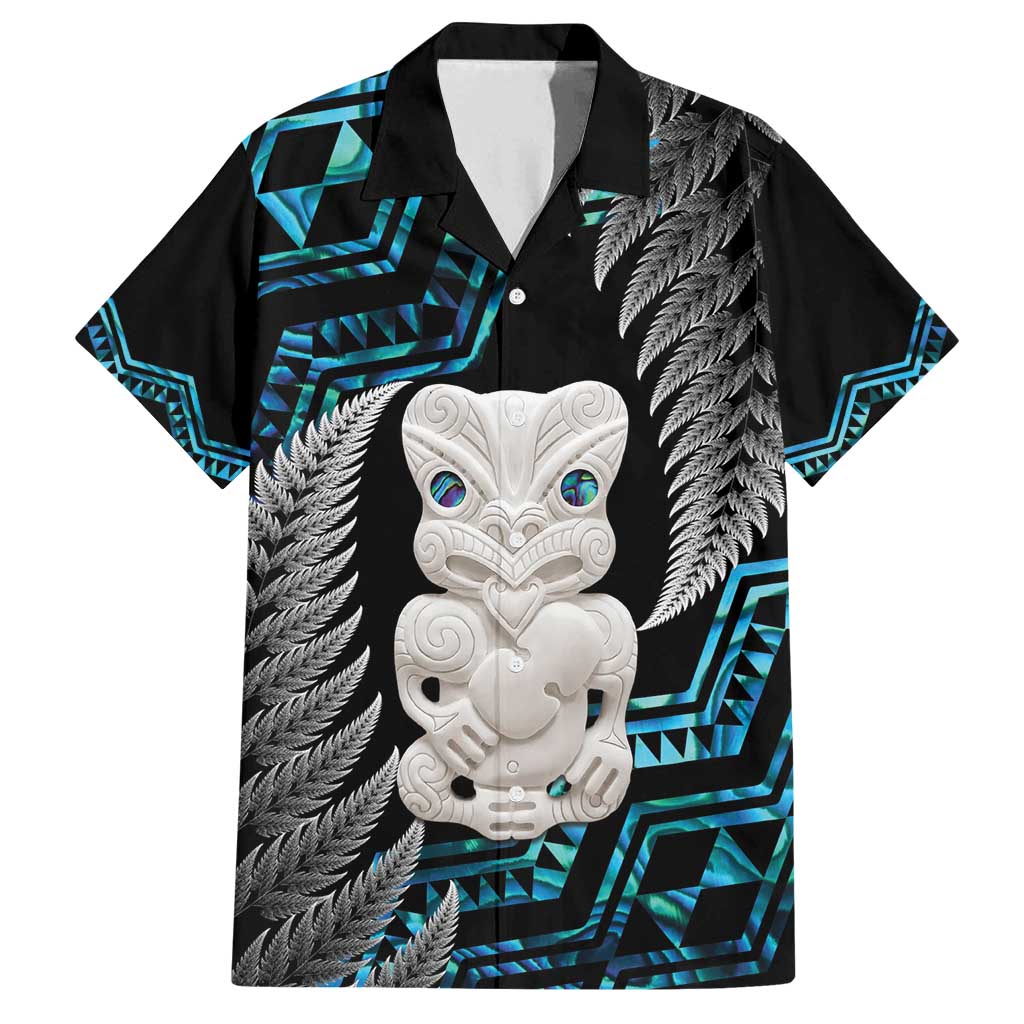 Aotearoa Taniko Paua Shell With Hei Tiki Family Matching Long Sleeve Bodycon Dress and Hawaiian Shirt LT14 Dad's Shirt - Short Sleeve Black - Polynesian Pride