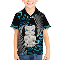 Aotearoa Taniko Paua Shell With Hei Tiki Family Matching Long Sleeve Bodycon Dress and Hawaiian Shirt LT14 Son's Shirt Black - Polynesian Pride