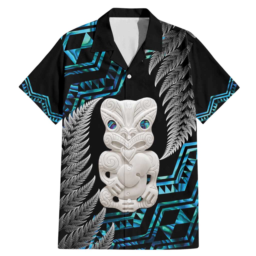 Aotearoa Taniko Paua Shell With Hei Tiki Family Matching Mermaid Dress and Hawaiian Shirt LT14 Dad's Shirt - Short Sleeve Black - Polynesian Pride