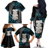 Aotearoa Taniko Paua Shell With Hei Tiki Family Matching Off The Shoulder Long Sleeve Dress and Hawaiian Shirt LT14 - Polynesian Pride