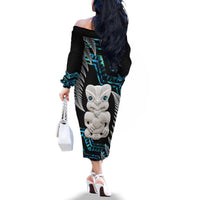 Aotearoa Taniko Paua Shell With Hei Tiki Family Matching Off The Shoulder Long Sleeve Dress and Hawaiian Shirt LT14 - Polynesian Pride