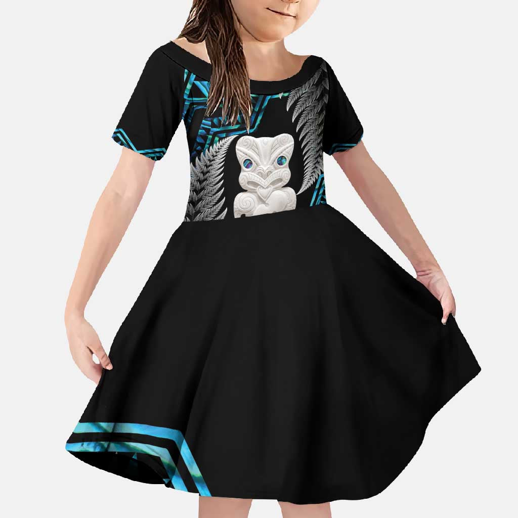Aotearoa Taniko Paua Shell With Hei Tiki Family Matching Off Shoulder Maxi Dress and Hawaiian Shirt