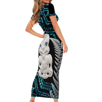 Aotearoa Taniko Paua Shell With Hei Tiki Family Matching Short Sleeve Bodycon Dress and Hawaiian Shirt LT14 - Polynesian Pride