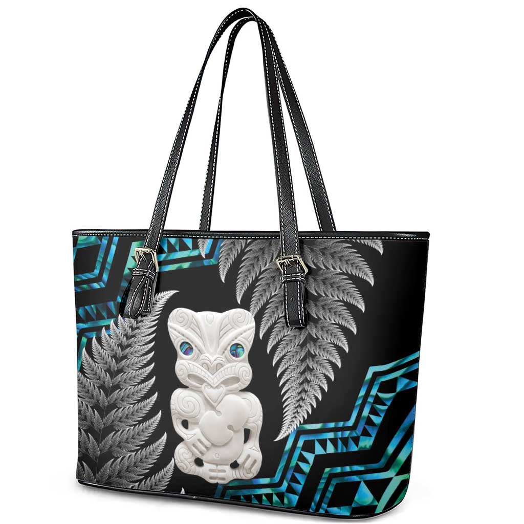 Aotearoa Taniko Paua Shell With Hei Tiki Leather Tote Bag