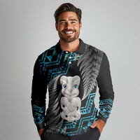 Aotearoa Taniko Paua Shell With Hei Tiki Long Sleeve Polo Shirt