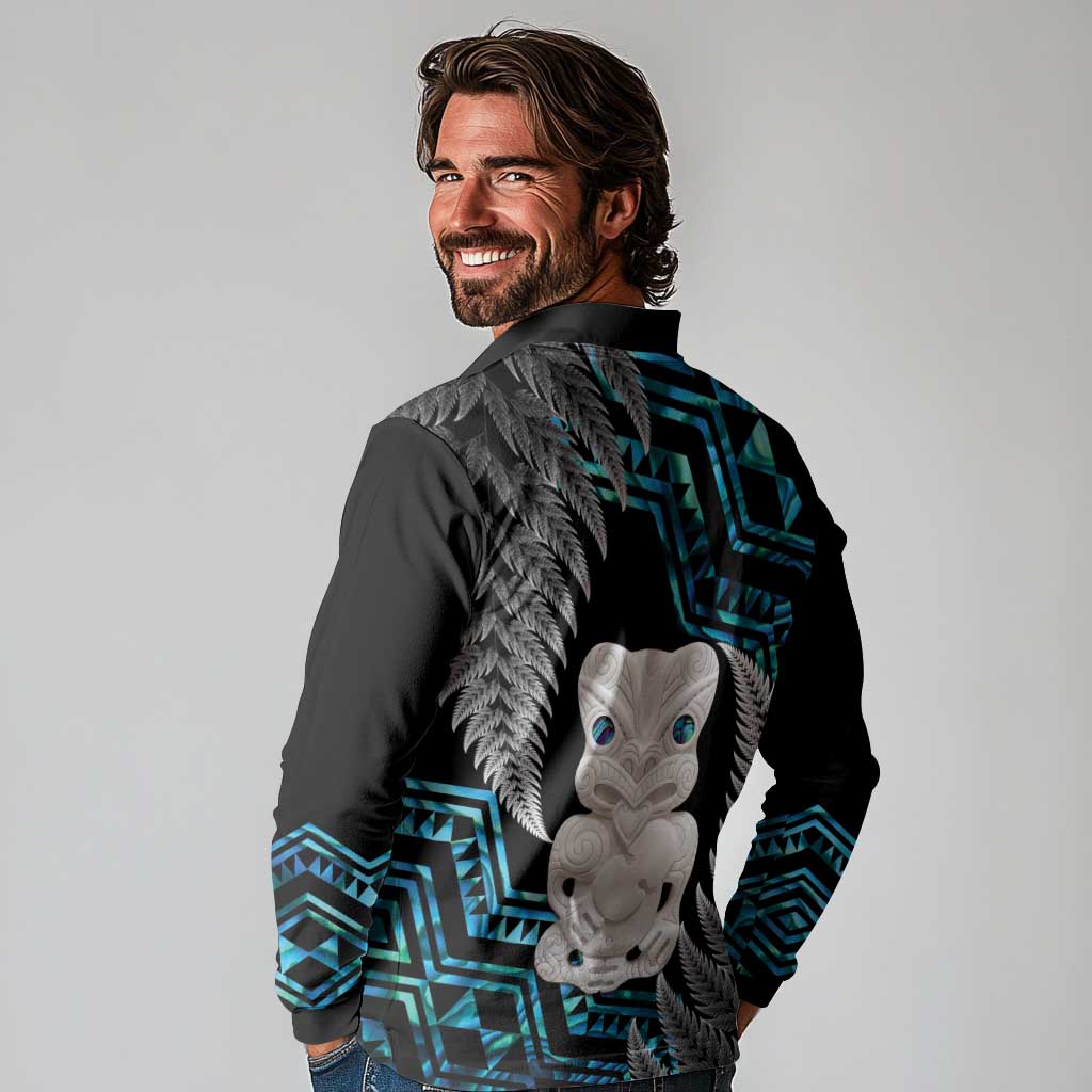 Aotearoa Taniko Paua Shell With Hei Tiki Long Sleeve Polo Shirt