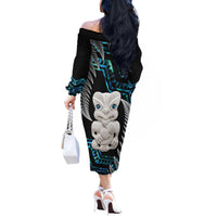 Aotearoa Taniko Paua Shell With Hei Tiki Off The Shoulder Long Sleeve Dress LT14 - Polynesian Pride