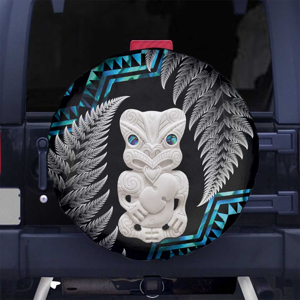 Aotearoa Taniko Paua Shell With Hei Tiki Spare Tire Cover LT14 No hole Black - Polynesian Pride