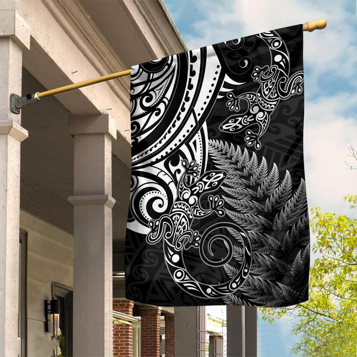 New Zealand Lizard Garden Flag Silver Fern Aotearoa Maori LT14 House Flag Black - Polynesian Pride