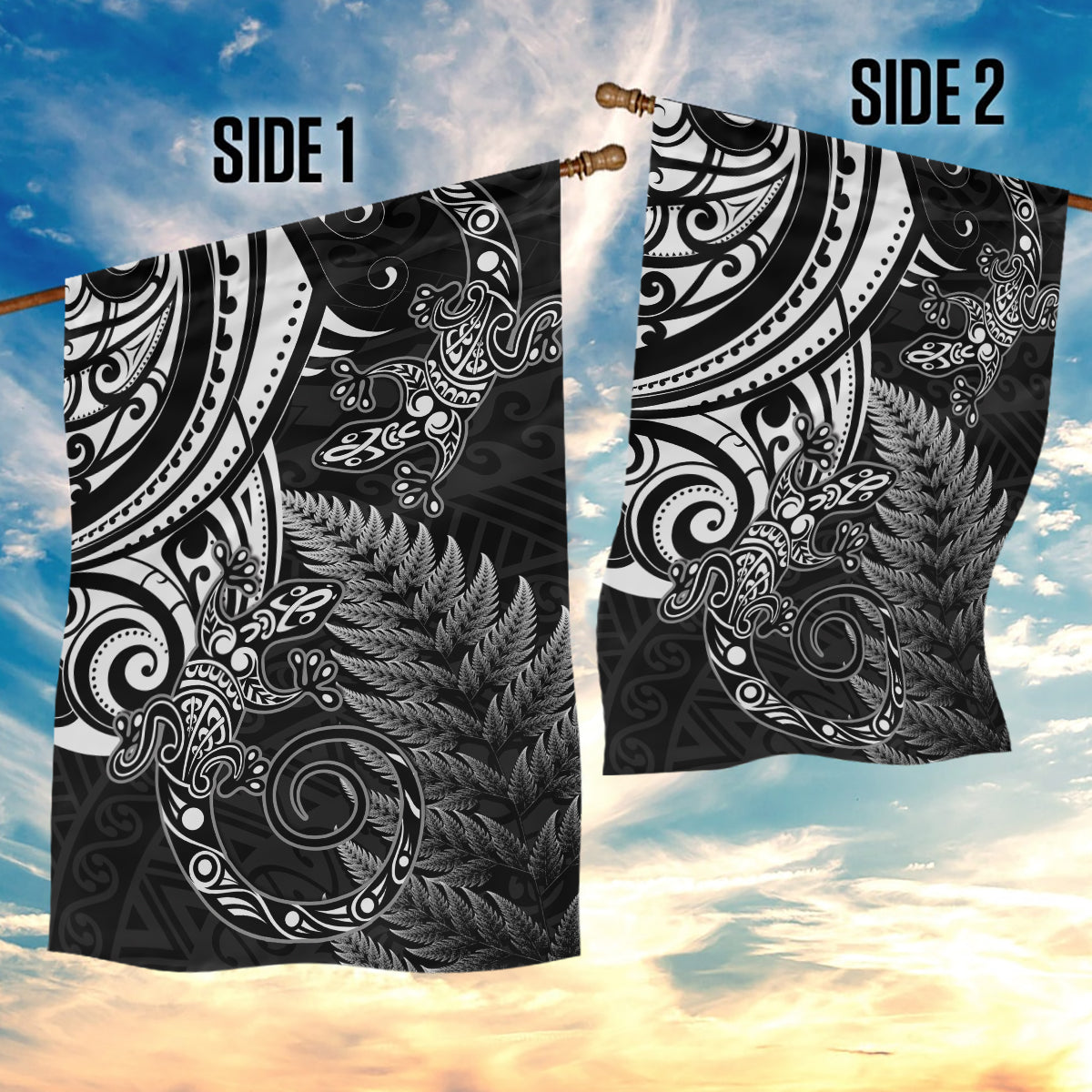 New Zealand Lizard Garden Flag Silver Fern Aotearoa Maori LT14 - Polynesian Pride