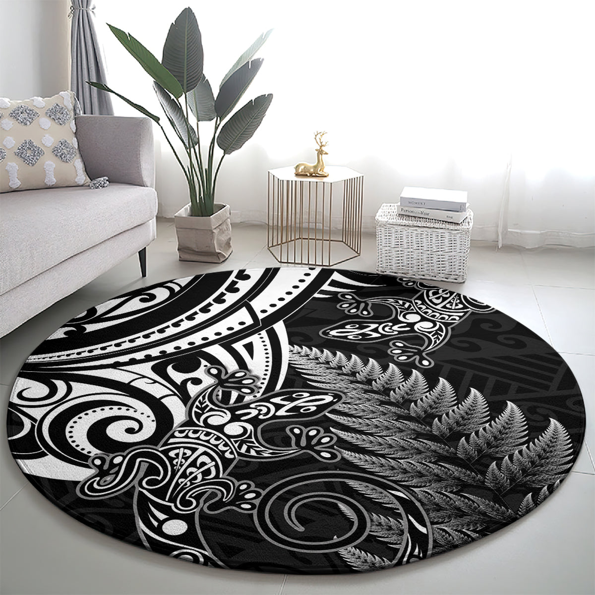 New Zealand Lizard Round Carpet Silver Fern Aotearoa Maori LT14 - Polynesian Pride