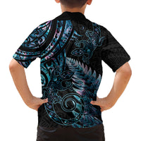 New Zealand Lizard Family Matching Off Shoulder Maxi Dress and Hawaiian Shirt Silver Fern Aotearoa Maori With Paua Shell LT14 - Polynesian Pride