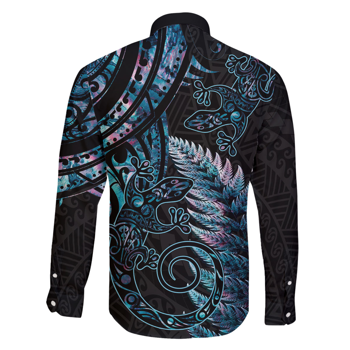 New Zealand Lizard Family Matching Off Shoulder Maxi Dress and Hawaiian Shirt Silver Fern Aotearoa Maori With Paua Shell LT14 - Polynesian Pride
