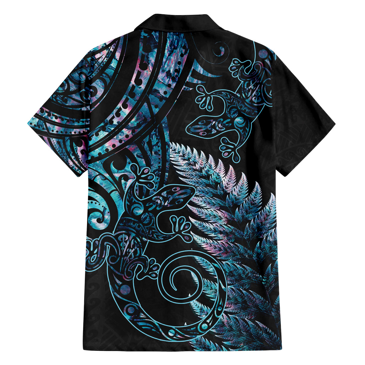 New Zealand Lizard Family Matching Summer Maxi Dress and Hawaiian Shirt Silver Fern Aotearoa Maori With Paua Shell LT14 - Polynesian Pride