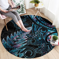 New Zealand Lizard Round Carpet Silver Fern Aotearoa Maori With Paua Shell LT14 - Polynesian Pride