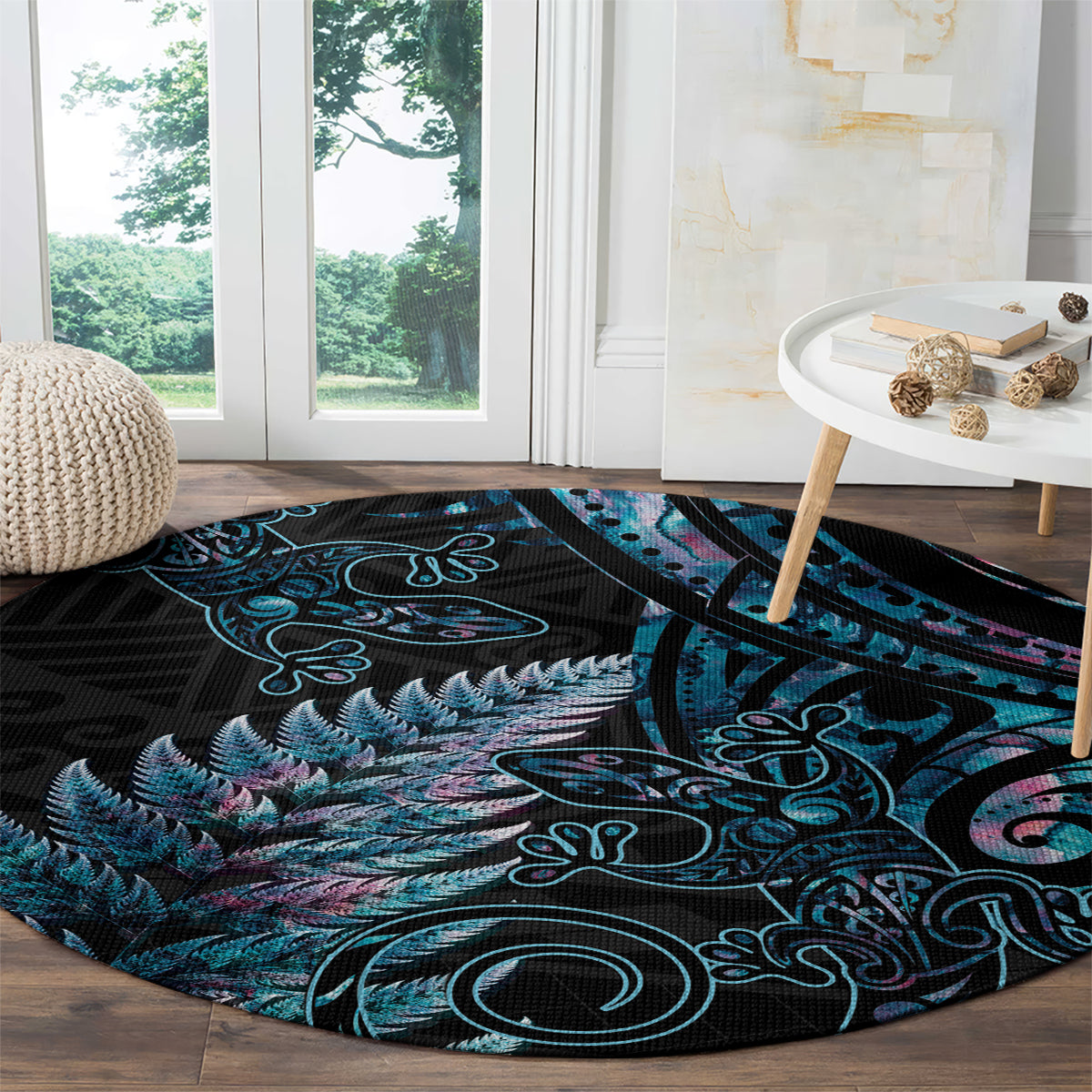 New Zealand Lizard Round Carpet Silver Fern Aotearoa Maori With Paua Shell LT14 - Polynesian Pride