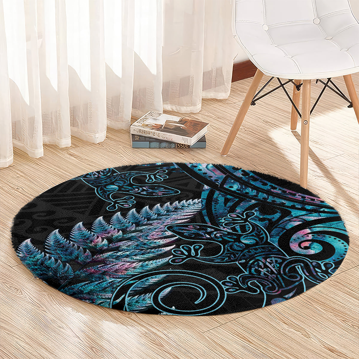New Zealand Lizard Round Carpet Silver Fern Aotearoa Maori With Paua Shell LT14 - Polynesian Pride