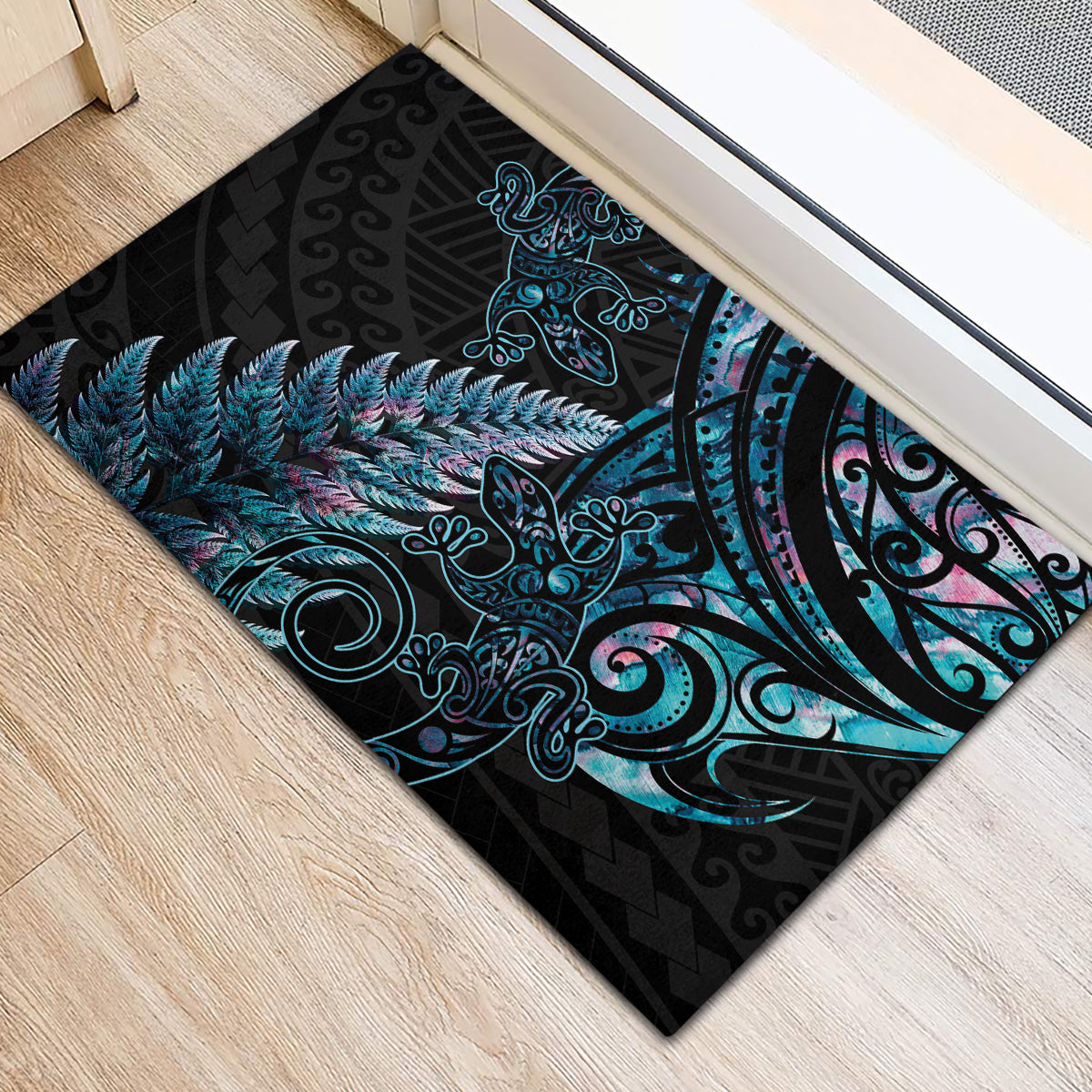 New Zealand Lizard Rubber Doormat Silver Fern Aotearoa Maori With Paua Shell
