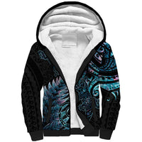 New Zealand Lizard Sherpa Hoodie Silver Fern Aotearoa Maori With Paua Shell LT14 Unisex Turquoise - Polynesian Pride
