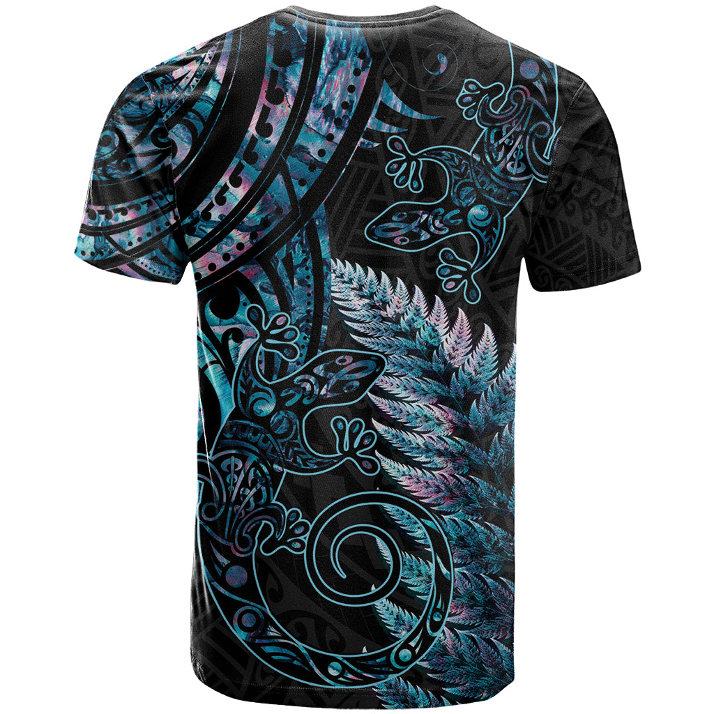 New Zealand Lizard T Shirt Silver Fern Aotearoa Maori With Paua Shell LT14 - Polynesian Pride